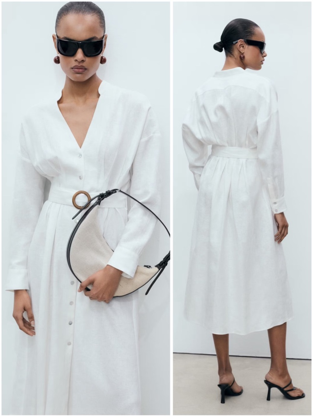 MANGO 100% LINEN SHIRT DRESS WITH BELT - Picture 3 of 10